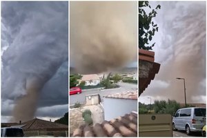 Pietų Prancūzijoje užfiksavo viską šluojantį tornadą: plėšė į gabalus, lupo stogus