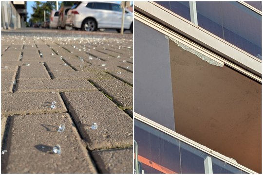 Grėsmė tiesiai virš galvos: stiklo gabalai pavojingoje vietoje krenta jau ne pirmą kartą