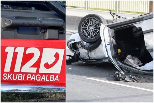 Greta Vilniaus oro uosto susidūrė 3 automobiliai, vienas apvirto – ant kojų sukeltos visos gelbėjimo tarnybos