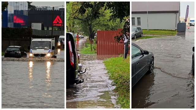 Per Lietuvą slenkantys lietaus debesys užtvindė gatves: užfiksavo vaizdus