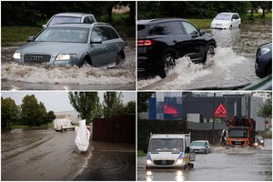 Liūtis nuplovė ir sostinę: trankėsi žaibai, vėl tvino viena gatvė
