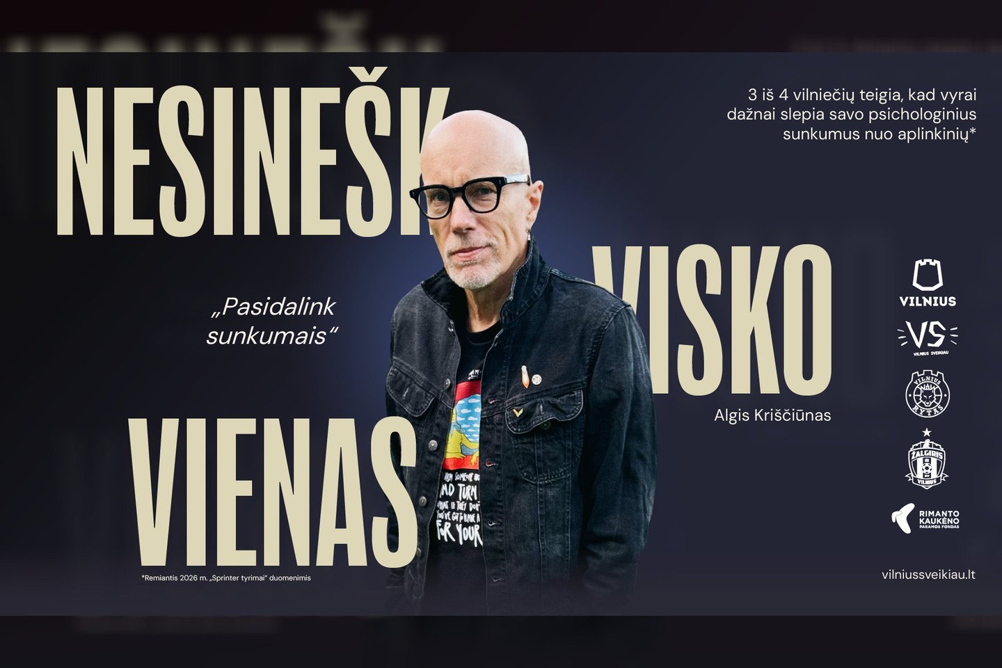 Rugsėjo 7–10 dienomis Vilniaus miesto visuomenės sveikatos biuras „Vilnius sveikiau“ pradeda socialinę kampaniją „Nesinešk visko vienas“<br>Pranešimo spaudai vizualas