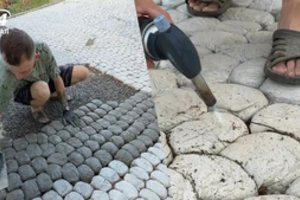 Viačeslavas pats sugalvojo, kaip pigiau pakloti kiemo dangą – prireikė paprastų maišelių
