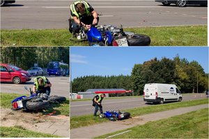Vilniuje mikroautobusas kliudė motociklą – pastarojo vairuotojui prireikė medikų pagalbos