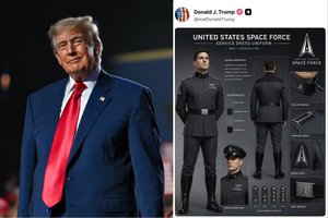 D. Trumpas pasidalino uniformų vaizdais, įkvėptas mokslinės fantastikos filmo su nacistine potekste