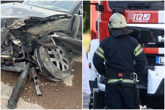 Naktį Kaišiadoryse į stulpą atsitrenkė automobilis, ugniagesiai vadavo moterį