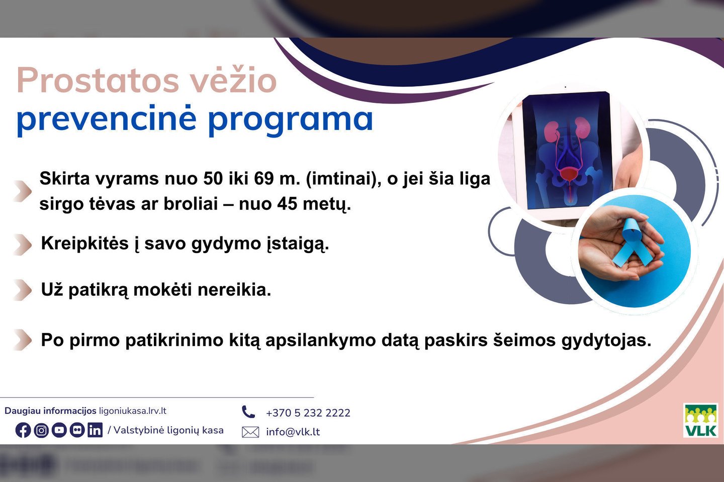 Prostatos vėžio prevencinė programa<br>VLK infografikas