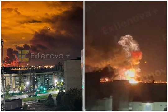 Karas Ukrainoje. Rusijoje – galinga ataka: liepsnoja karinis aerodromas ir naftos perdirbimo gamykla