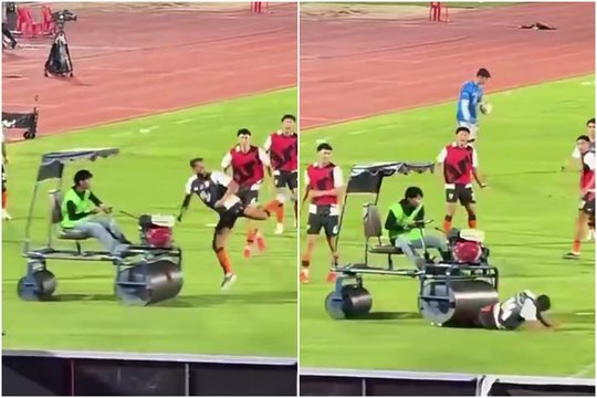 Absurdas Tailando futbolo lygoje: buvusį Anglijos rinktinės puolėją pervažiavo žolės volu