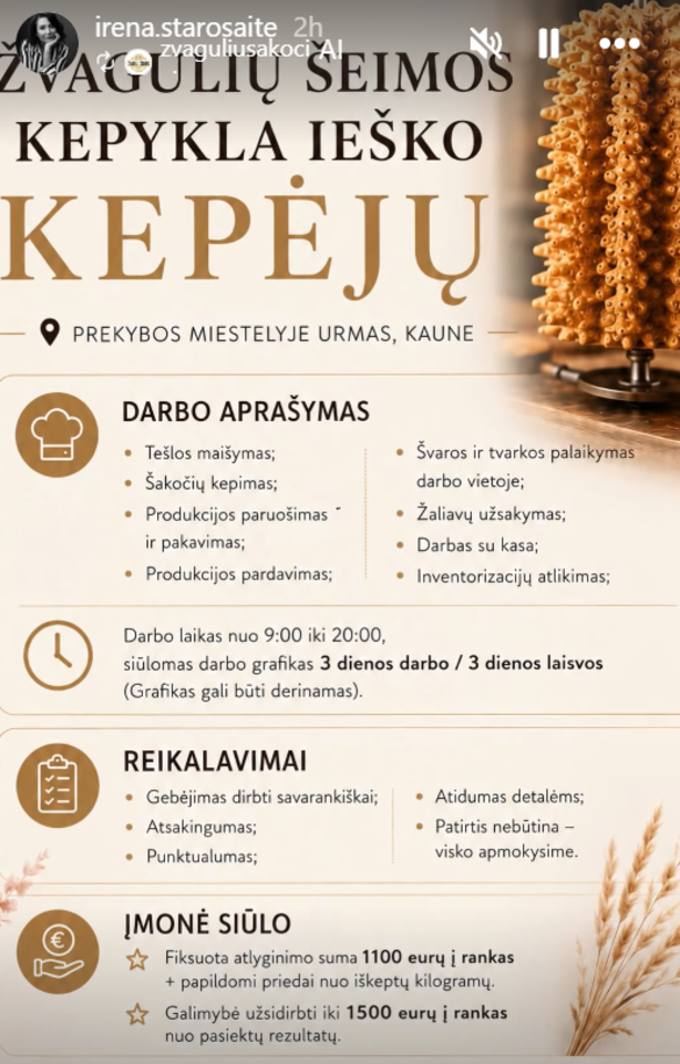 Žvaguliai ieško darbuotojo: siūlo solidų alygį<br> Stop kadras.