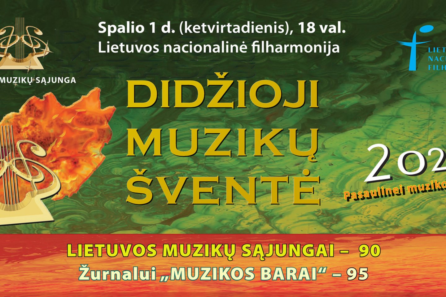 Didžioji muzikų šventė šiemet pažymės dvi sukaktis – Lietuvos muzikų sąjungos 90-metį bei žurnalo „Muzikos barai“ 95-metį.