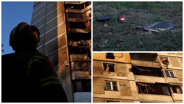 Kruvina rusų ataka Kyjive: apgadinti pastatai, sužeisti žmonės