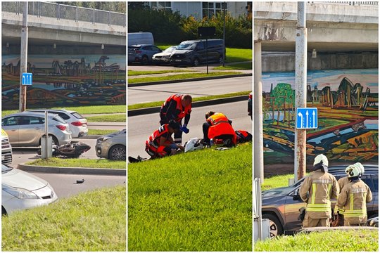 Vilniuje susidūrė motociklas ir du lengvieji automobiliai – yra nukentėjusių
