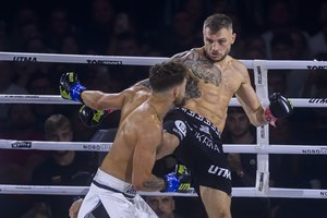 Sergejus Maslobojevas UTMA ringe kovojo ne tik už save: ant kovotojų aprangų – ypatingas gestas