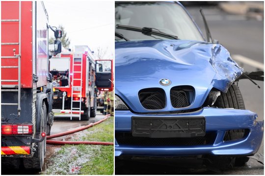 Alytaus r. nesuvaldytas BMW trenkėsi į stulpą: keleivė nuo smūgio iškrito, prireikė visų gelbėjimo tarnybų