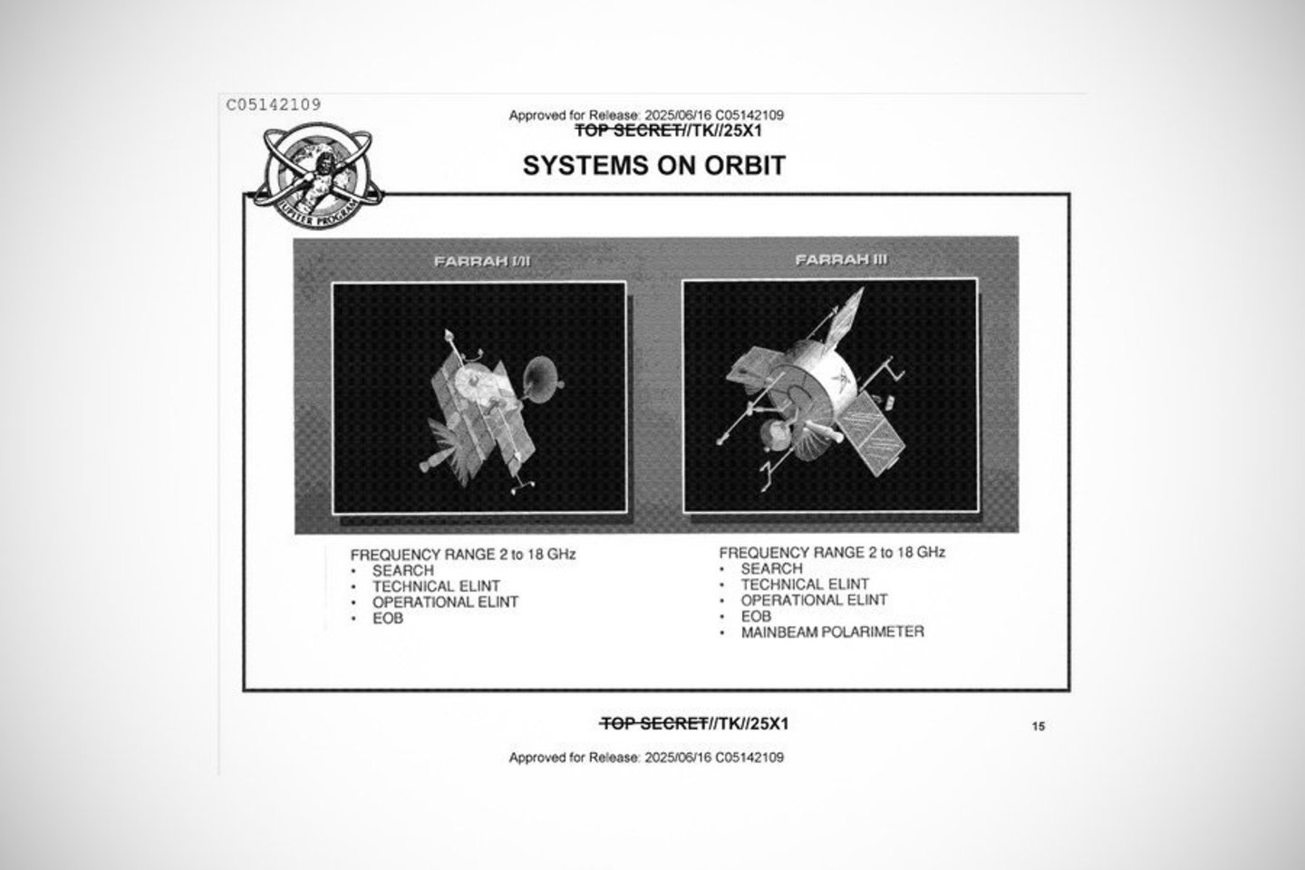 „USA 32“ arba „Farrah III“, buvo paleistas Nacionalinės žvalgybos tarnybos (NRO) 1988 m.<br> spaceweather.com iliustr.