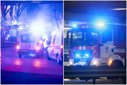 Gaisras Kauno daugiabutyje: iš šiukšlėmis užversto buto ugniagesiai išnešė moterį, prireikė dujininkų ir santechniko