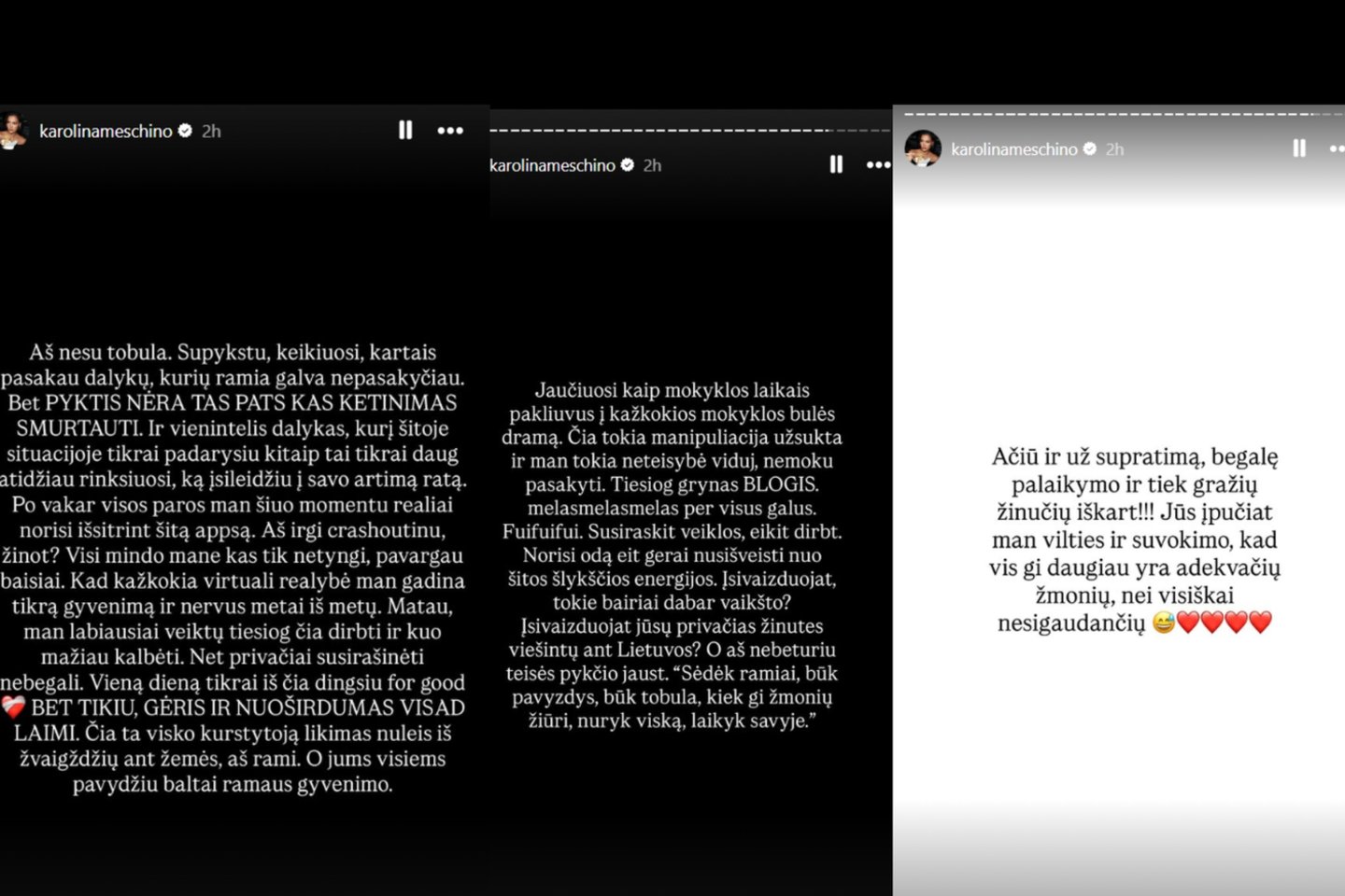 Karolinos Meschino pozicija.<br>Stop kadrai.