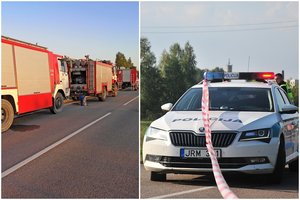 Prienų r. į kelininkų automobilį rėžėsi „Audi“ – nukentėjo žmogus, prireikė visų gelbėjimo tarnybų