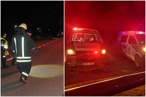 Avarija Kalvarijoje: po to, kai sunkvežimis pervažiavo vyrą, prireikė ugniagesių keliui nuplauti