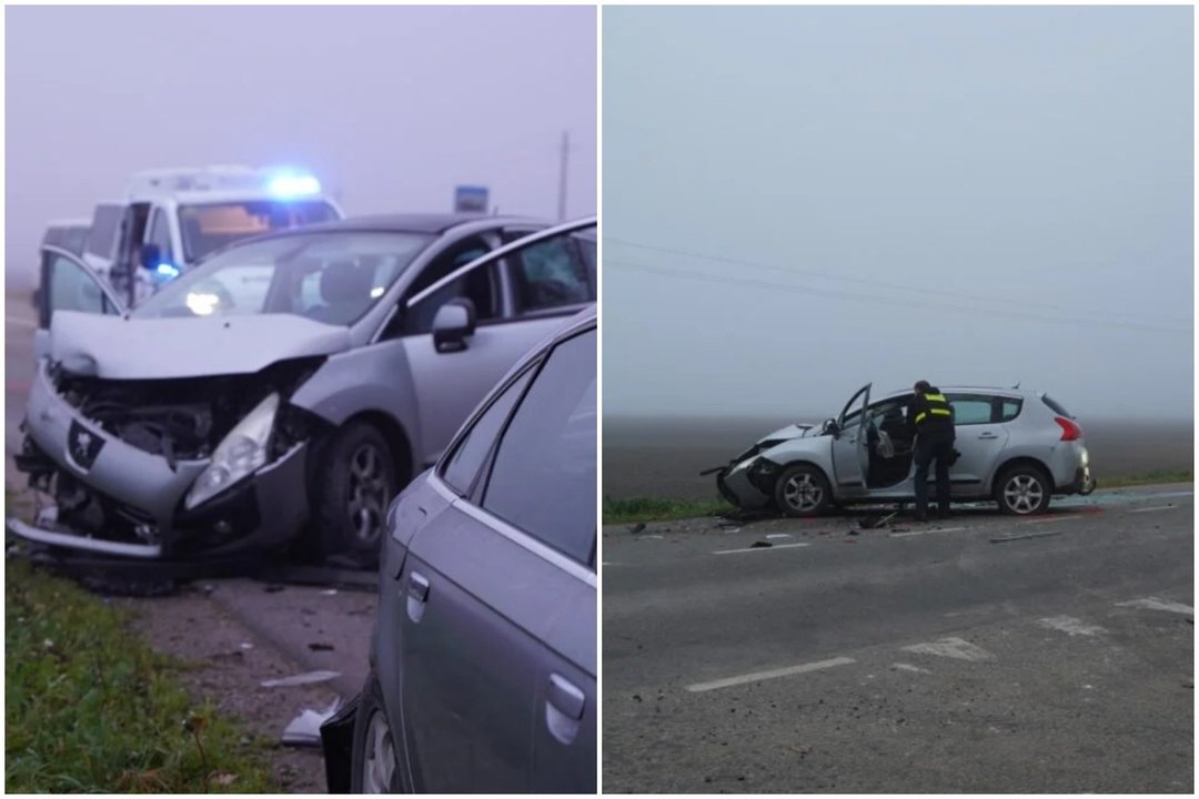 Rūke – pavojinga avarija: Jurbarko r. „Peugeot“ rėžėsi į policijos patikrai sustabdytą „Audi“