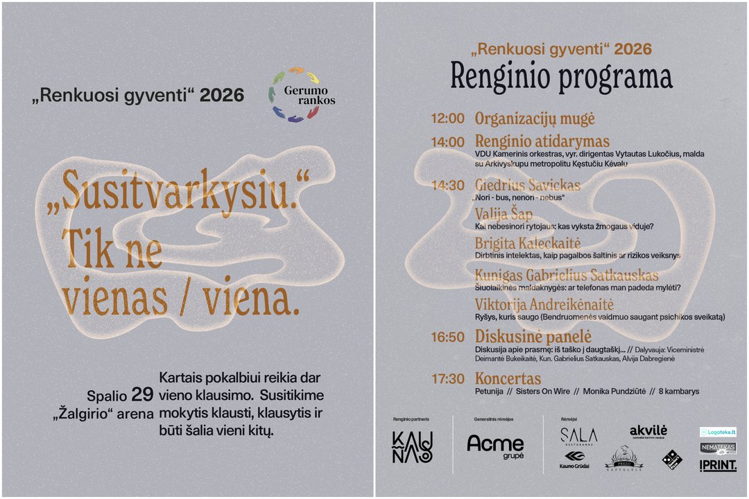 „Renkuosi gyventi“: nemokamas smurto ir savižudybių prevencijos renginys