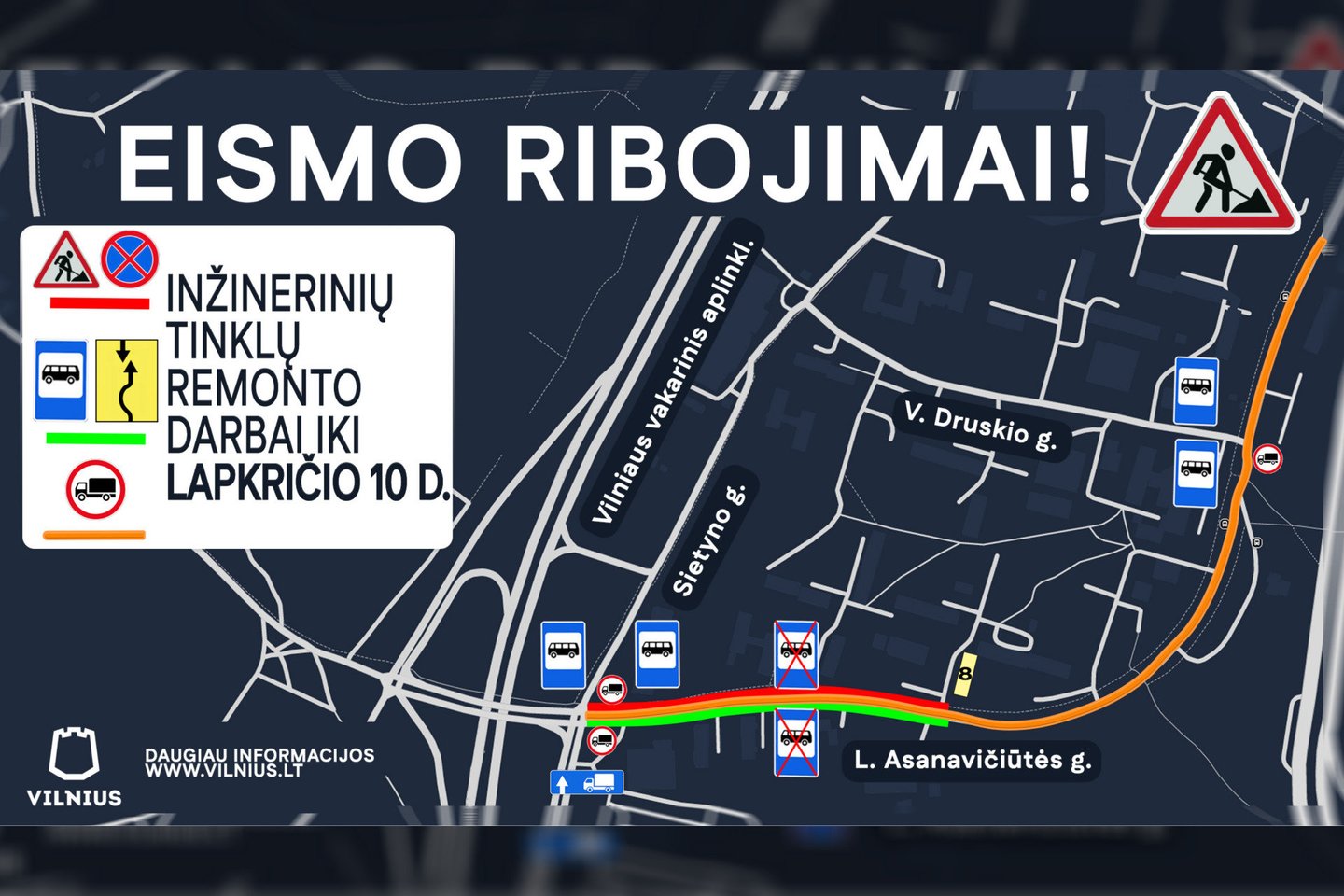 L. Asanavičiūtės gatvėje vykdoma paviršinių nuotekų tinklo rekonstrukcija pratęsiama iki lapkričio 10 d.<br>„Grindos“ nuotr.