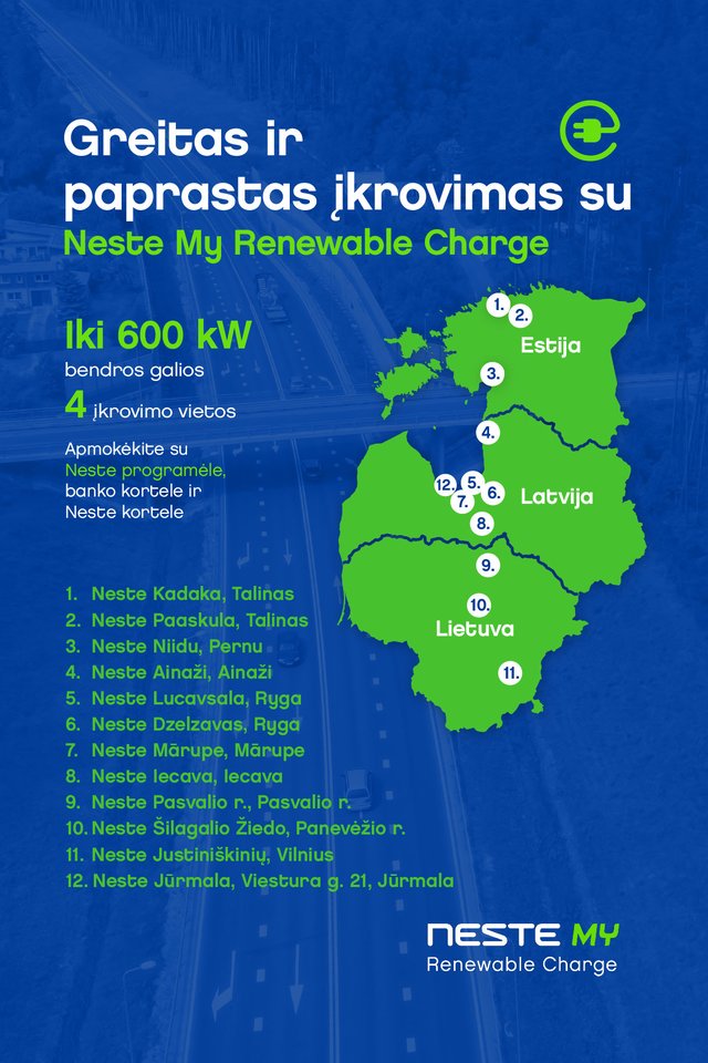 „Neste“ elektromobilių įkrovimo punktai.