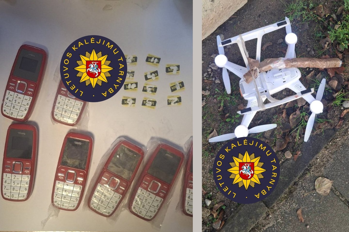 Prie drono buvo pritvirtintas paketas su mobiliojo ryšio telefonais ir SIM kortelėmis.