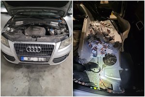 Medininkuose sulaikyti du „Audi“ automobiliai su kontrabanda