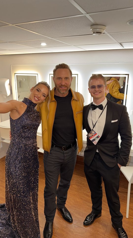 Justė, D. Guetta ir Jaxstyle.<br>M. Hesthaveno nuotr.
