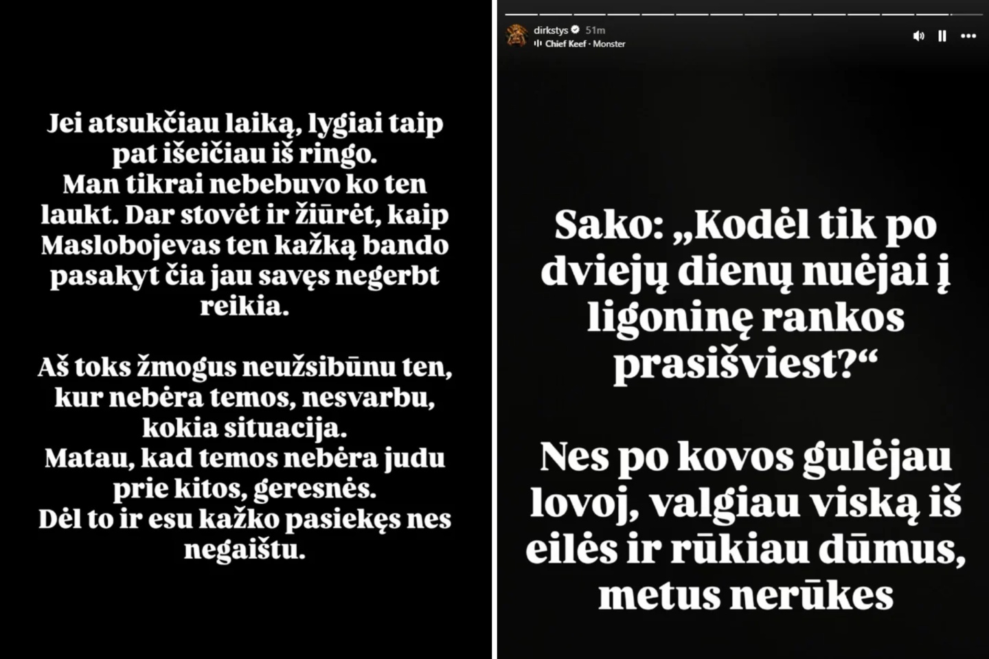 Dominyko Dirksčio Instagram žinutė<br> Instagram/dirkstys