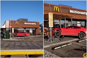 Vilniuje „Ford Mustang“ įskriejo į „McDonald's“ pavėsinę – vyro automobilį vairavo beteisė vokietė