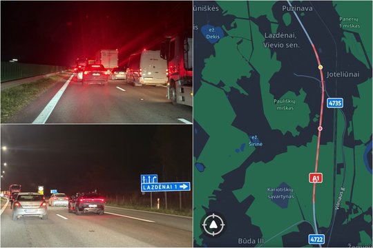 Važiuojantiems magistrale A1 prireiks kantrybės: nusidriekė kelių kilometrų spūstis